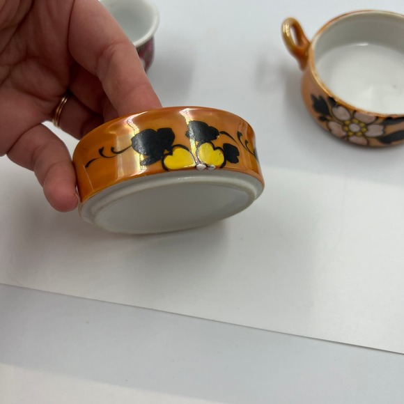 Vintage Ceramic Tea Set 3 Pieces Asian Pieces Hand Painted Look Stacking Pitcher - Picture 7 of 11